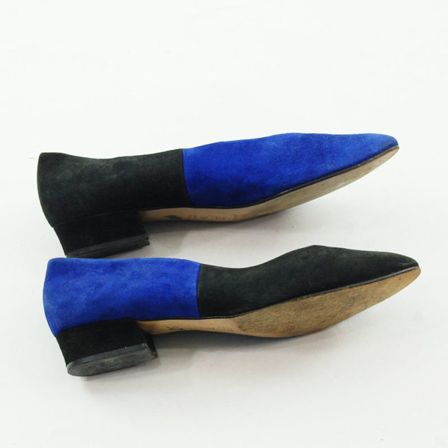 Side view of Birds eye view of 80s Harlequin Suede Pumps