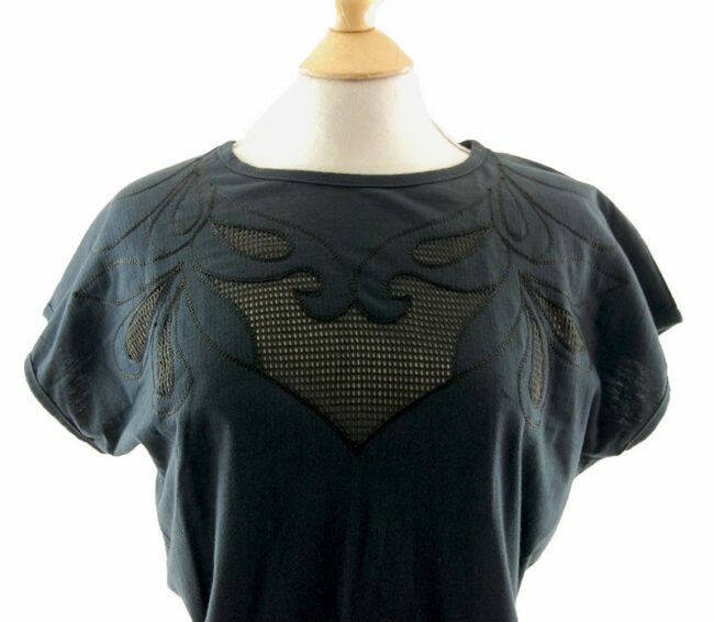 Close up front photo of Womens Embroidered Black 80s T Shirt