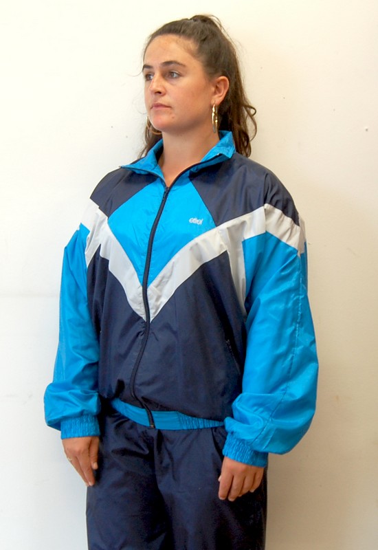 Close up side view of Etirel Blue Shell Suit