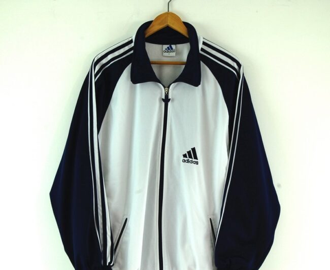 Adidas white track jacket close up