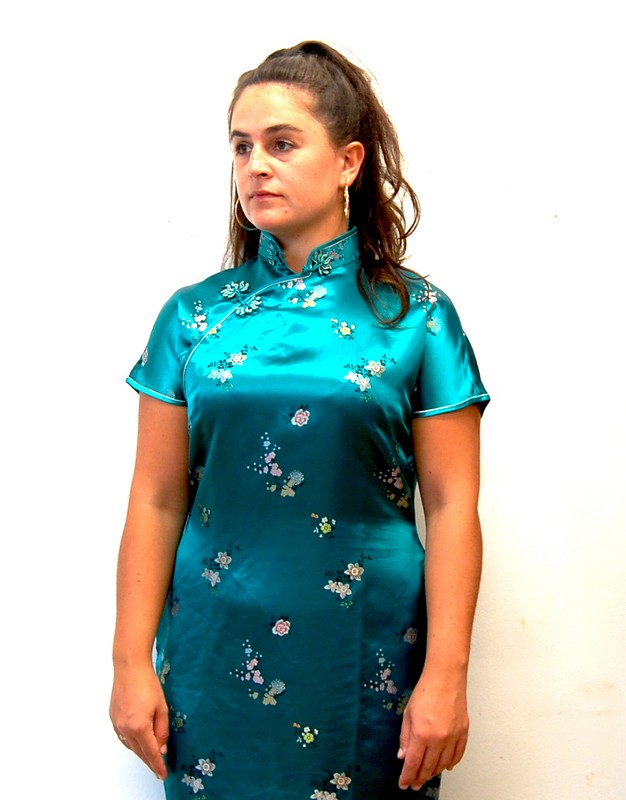 Front close up of 60s Green Vintage Chinese Dress