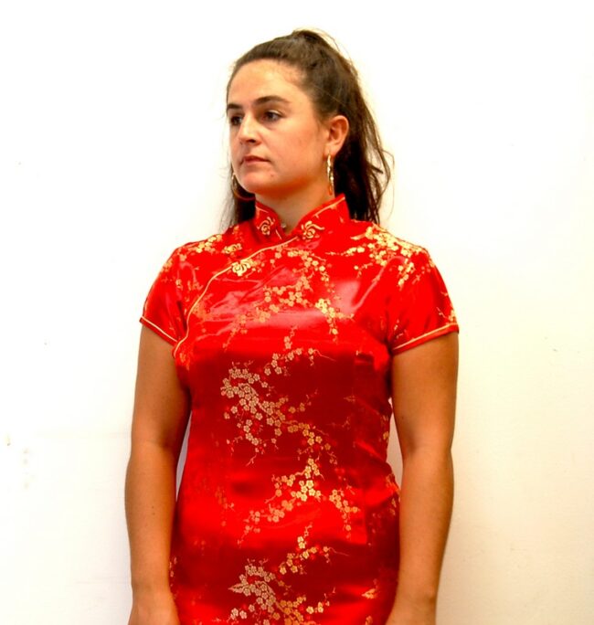 Front close up of Red Vintage Cheongsam Dress