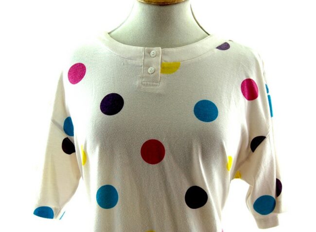 Front close up of Womens 80s Polka Dot t shirt