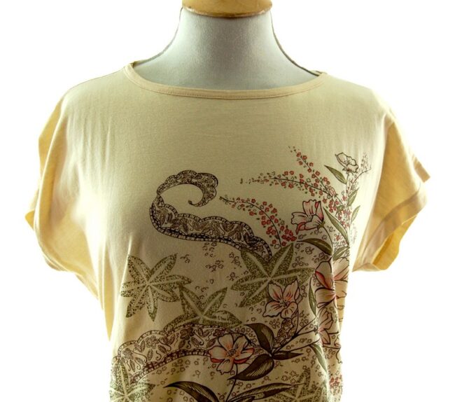 Front close up of Womens Floral Print 80s t shirt