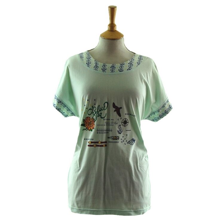 Womens Blue Sea Anchor 80s Style Mariner t shirt