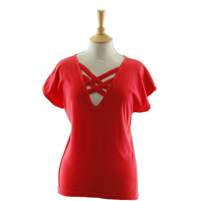 Womens latticed Red 80s T Shirt