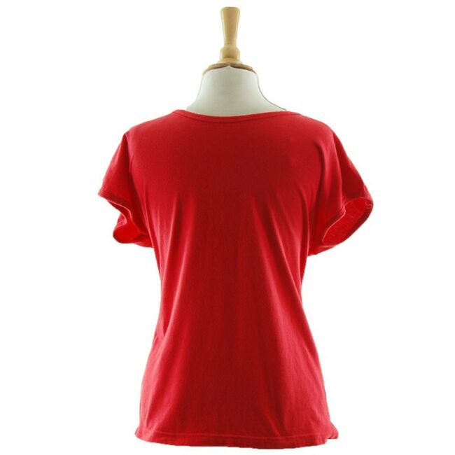 Back of Womens latticed Red 80s T Shirt