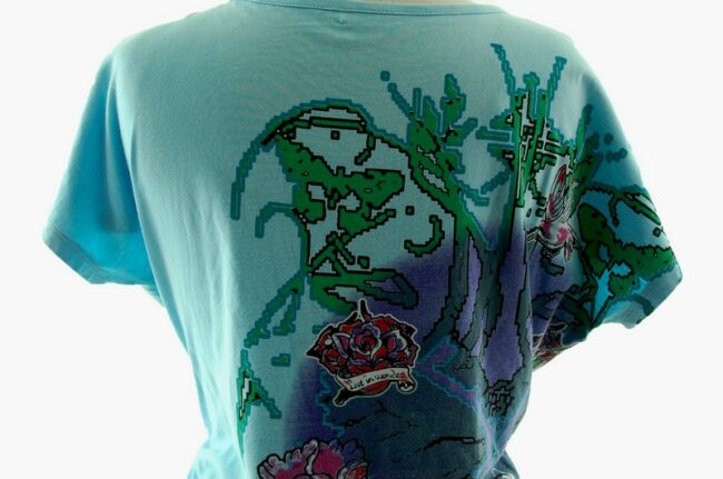 Close up of back of Womens True Love Crazy Printed 80s T Shirt