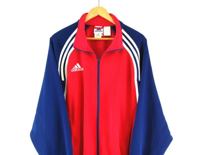 Adidas Red and Blue Track Jacket close up