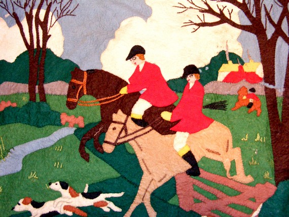 Machine embroidery - an appliqued hunt scene Machine embroidery - an appliqued hunt scene