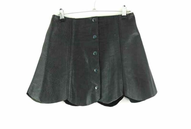 70s Leather Button Through Mini Skirt