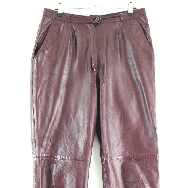 90s Brown Straight Leg Leather Trousers close up