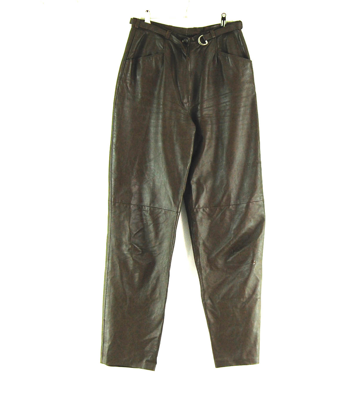 90s Belted Leather Trousers - UK 10 - Blue 17 Vintage Clothing