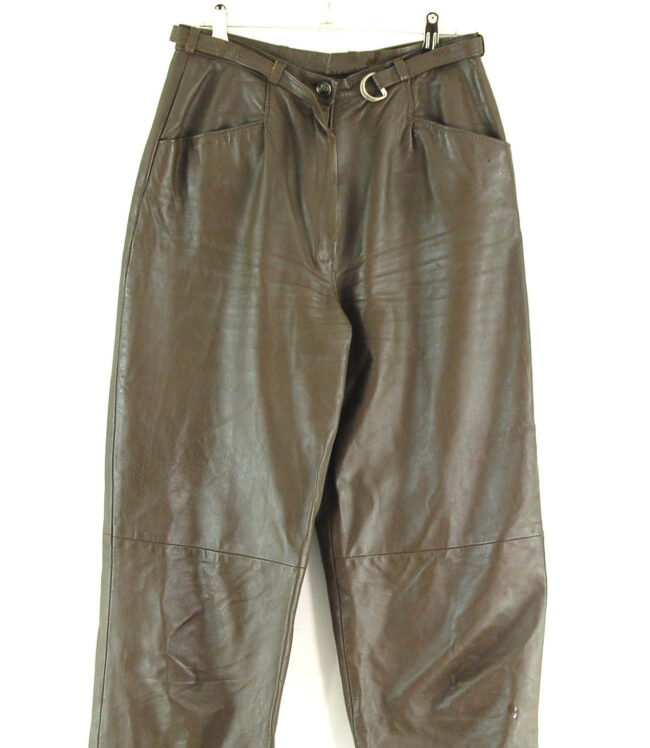 90s Belted Leather Trousers close up