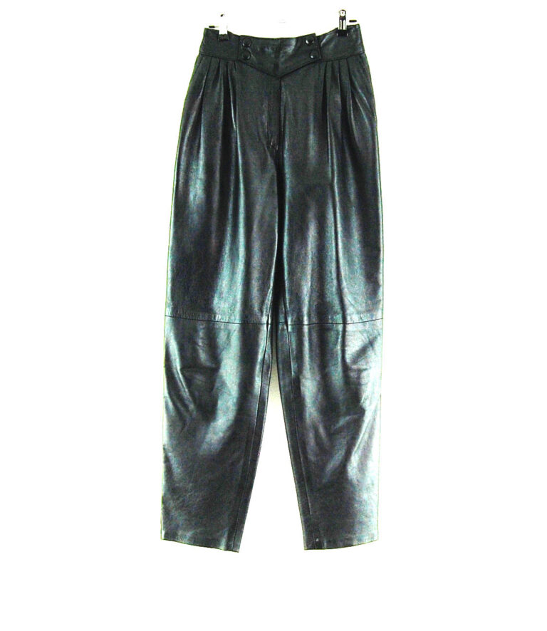 80s Black Leather Trousers - UK 8 - Blue 17 Vintage Clothing