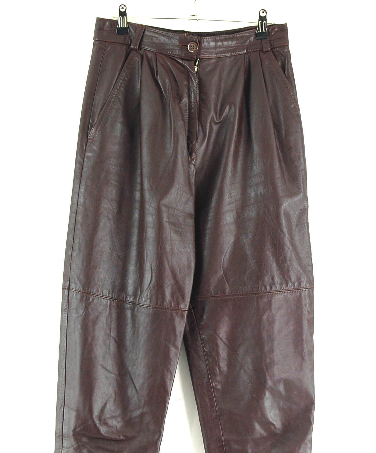 80s Brown Leather Trousers - UK 10 - Blue 17 Vintage Clothing