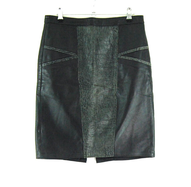 80s Patchwork Black Leather Skirt