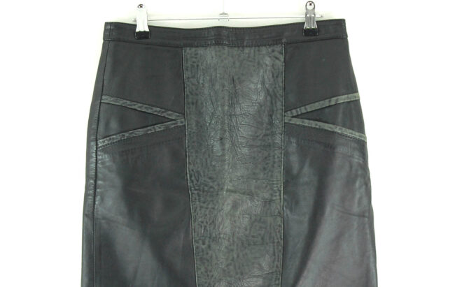 80s Patchwork Black Leather Skirt close up