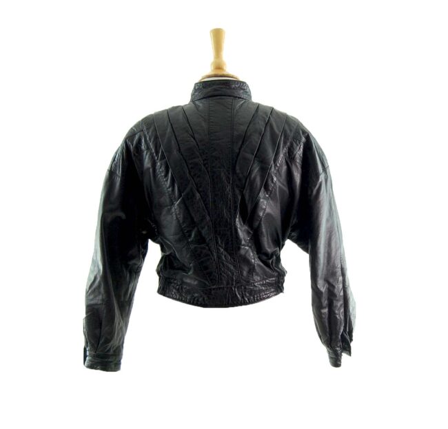 80s Cropped Black Leather Jacket Back