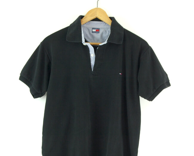 Black Tommy Hilfiger Polo Shirt close up