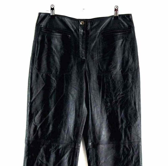 Front close up of 90s Straight Leg Leather Trousers