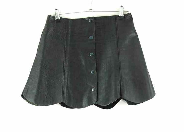 70s Leather Button Through Mini Skirt