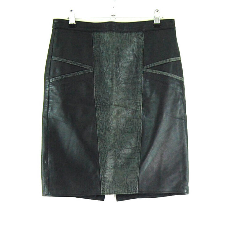 80s Patchwork Black Leather Skirt