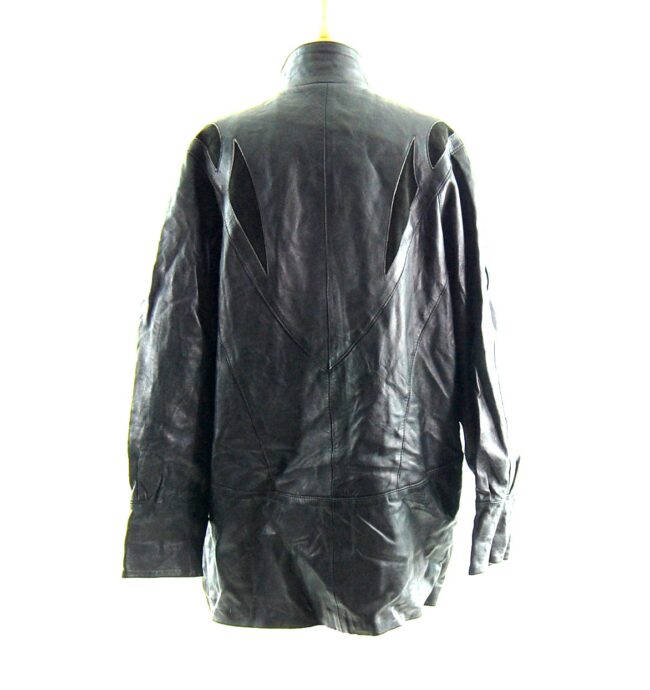 80s Black Leather Coat back
