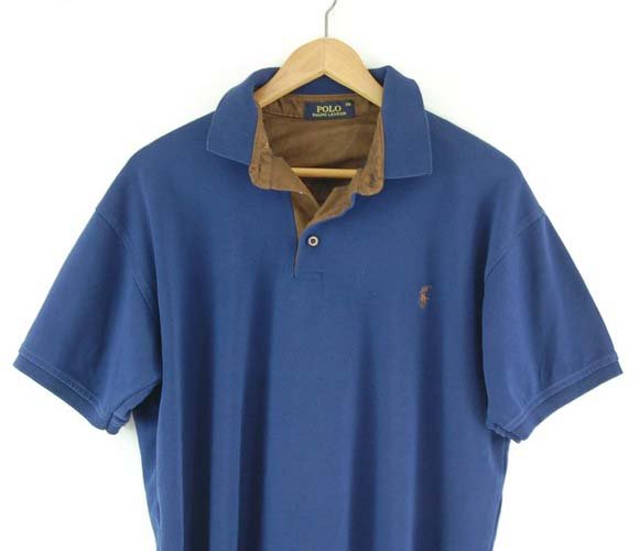 Blue Ralph Lauren polo shirt close up