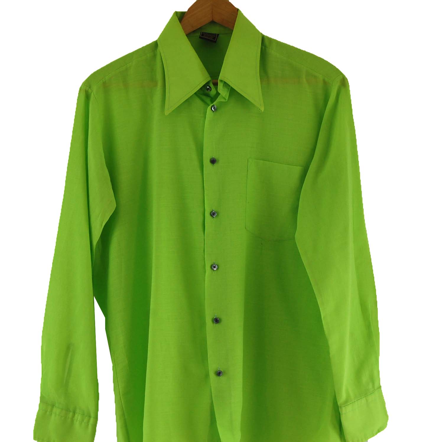 70s Lime Green Shirt UK L Blue 17 Vintage Clothing