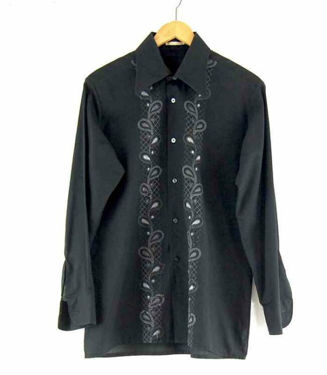 70s Black Embroidered Shirt