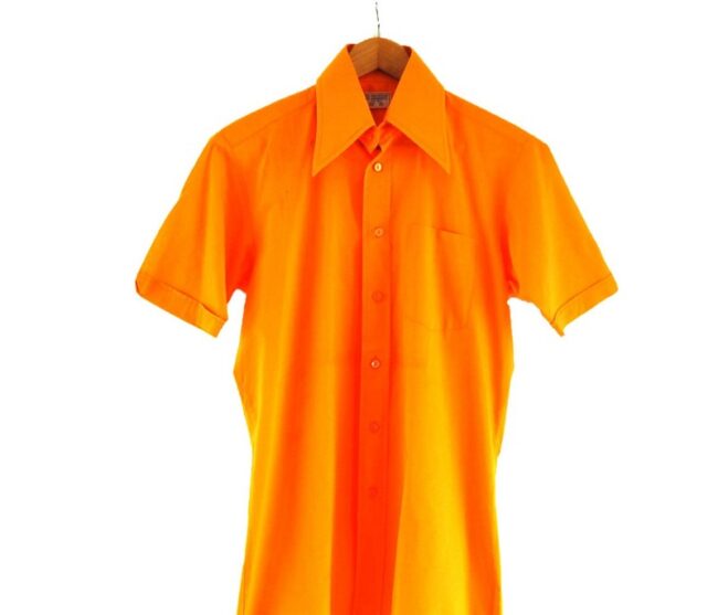 Close Up of 70s Orange Short Sleeve Shirt