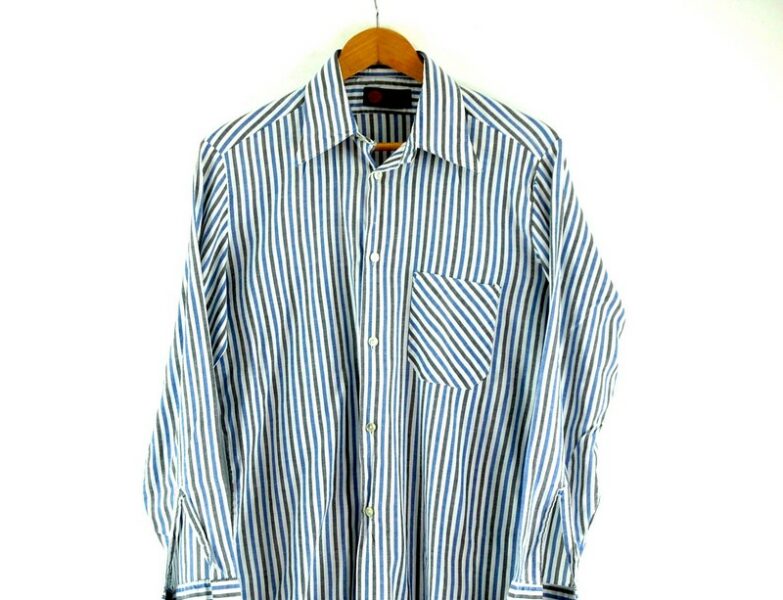 Blue and Grey Striped Shirt - UK M - Blue 17 Vintage Clothing