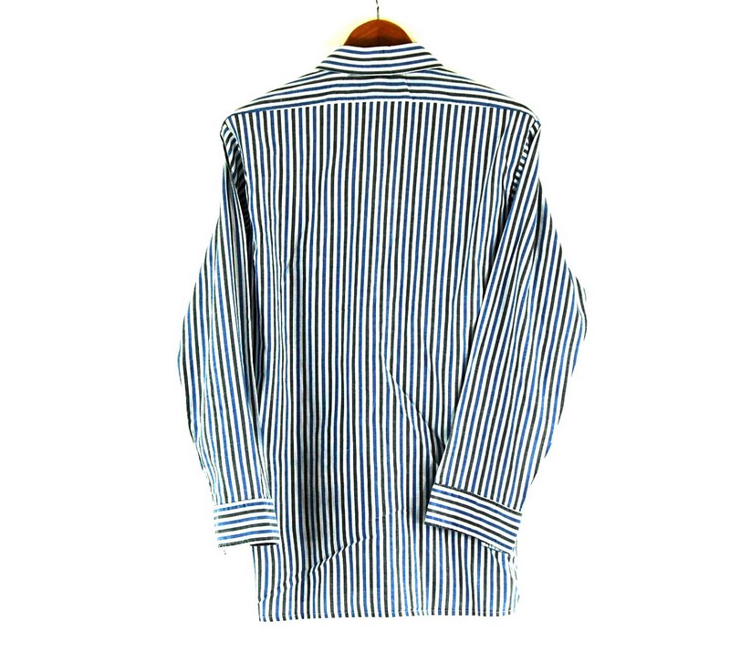 Blue and Grey Striped Shirt - UK M - Blue 17 Vintage Clothing