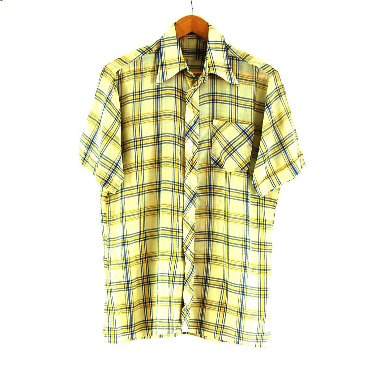 Yellow and Blue Checked Shirt - UK M - Blue 17 Vintage Clothing