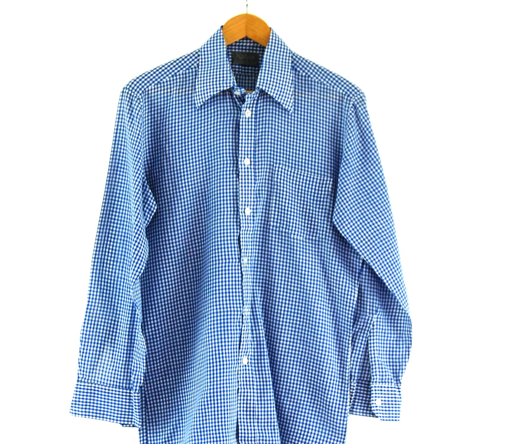 Blue and White Gingham Shirt - UK L - Blue 17 Vintage Clothing