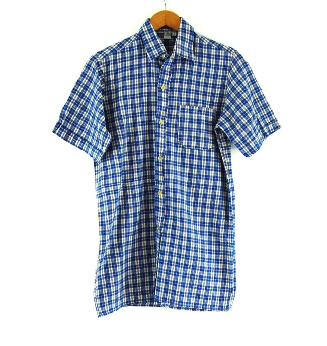 70s Blue Checked Short Sleeved Shirt