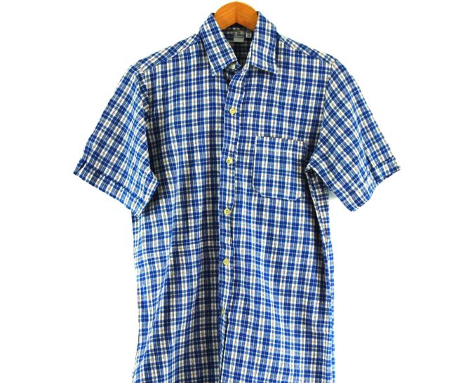 70s Blue Checked Short Sleeved Shirt Close Up