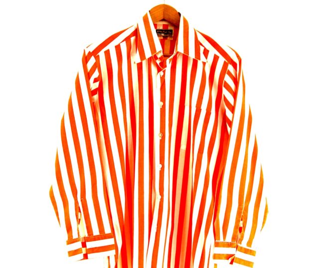 70s Orange Striped Shirt Close up