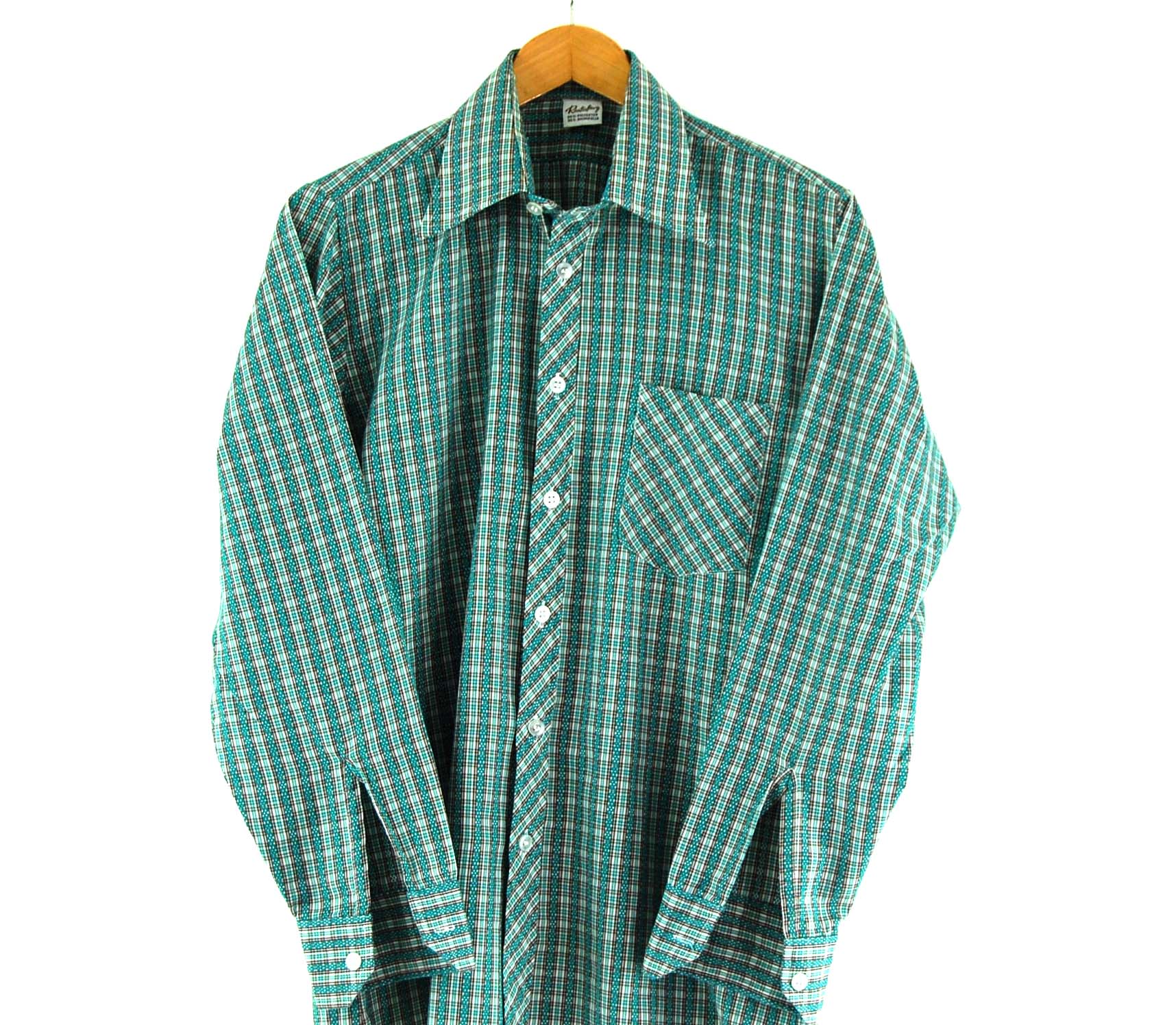 70s Green Checked Shirt Close Up