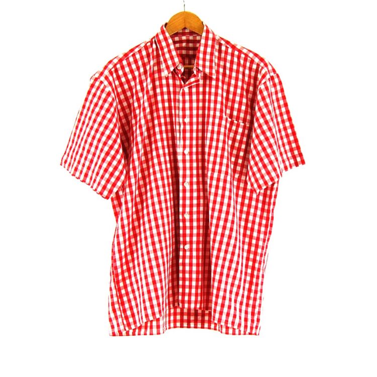 70s Red Short Sleeve Gingham Shirt