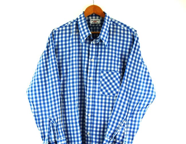 70s Blue Gingham Shirt Close Up