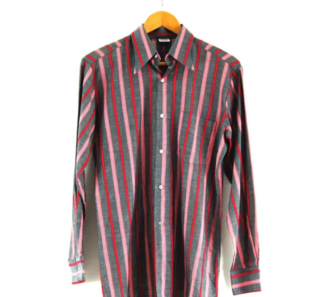 70s Grey and Red Striped Shirt Close Up