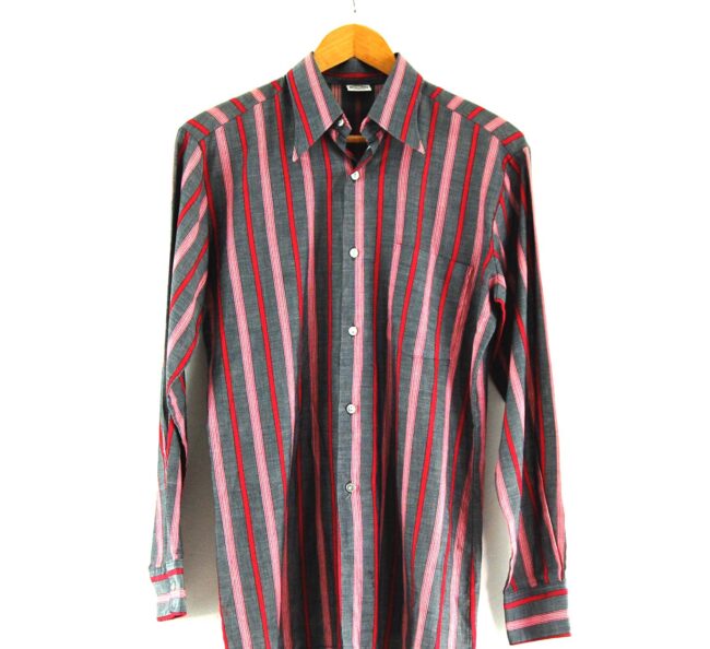 70s Grey and Red Striped Shirt Close Up