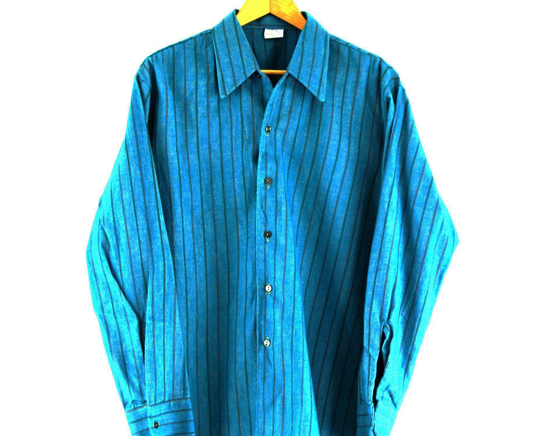 70s Blue Striped Shirt Close Up
