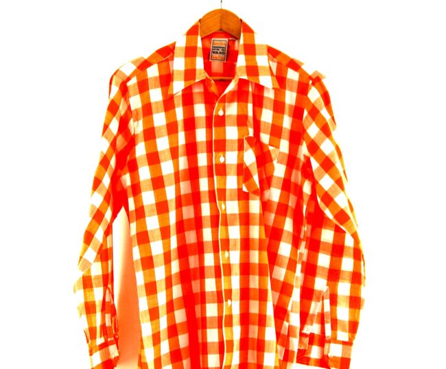 70s Orange Gingham Shirt Close Up