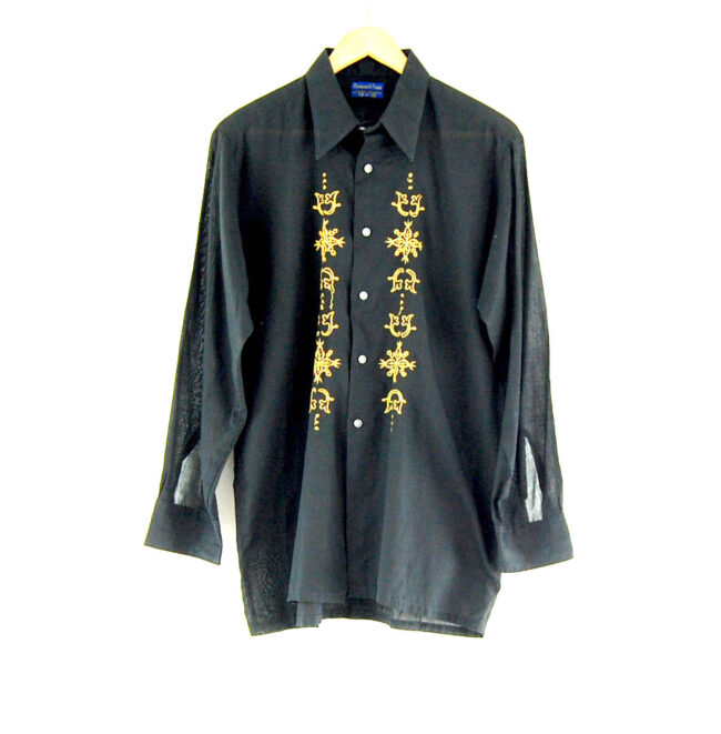 70s Black and Gold Embroidered Shirt