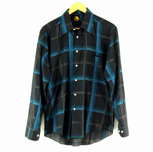 70s Black Plaid Shirt