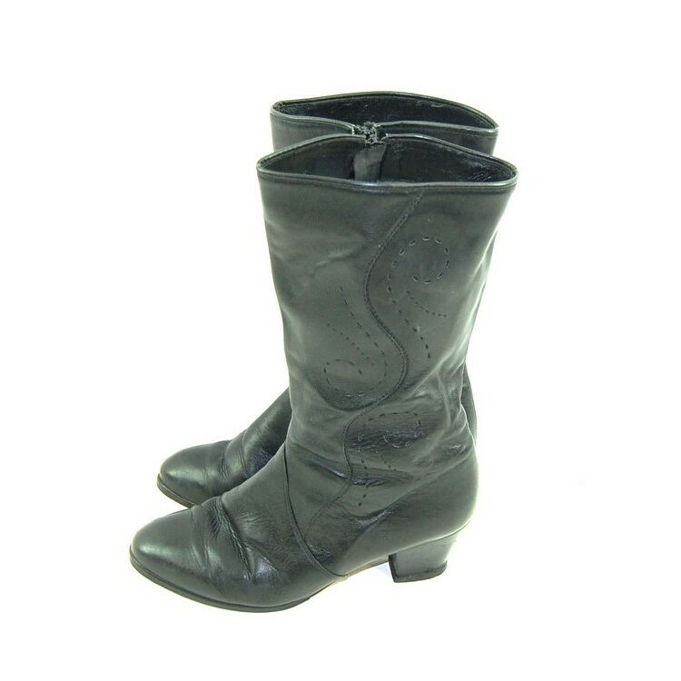 80s Patterned Black Leather Boots