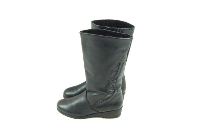 80s Wedge Heel Leather Boots